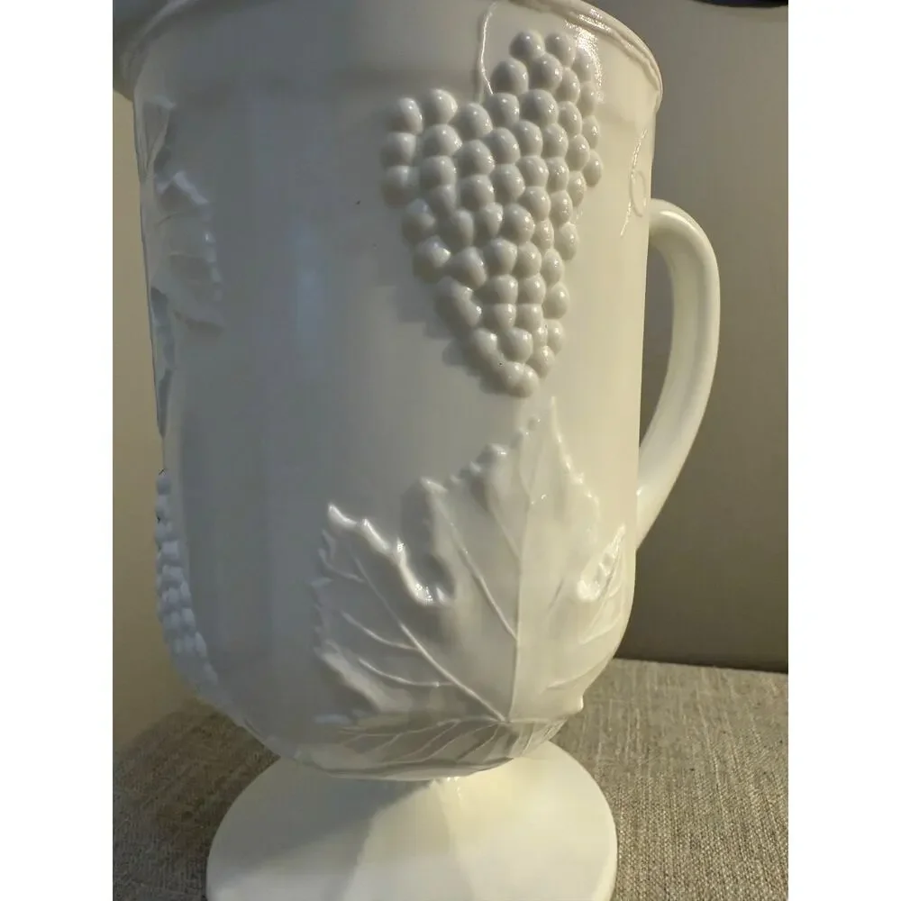 🍇 Vintage Indiana Colony Harvest Milk Glass Pitcher | White Grape & Vine | 10”